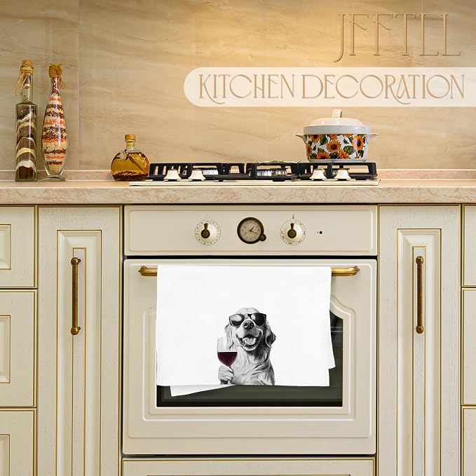 Golden Retriever Decor Kitchen Towels, Golden Retriever Gift Dish Tea Towel for Kitchen Decor, Bar Towels for Bartender, Wine Lover Gifts, 16x24 Inch（Upgraded Fabric）