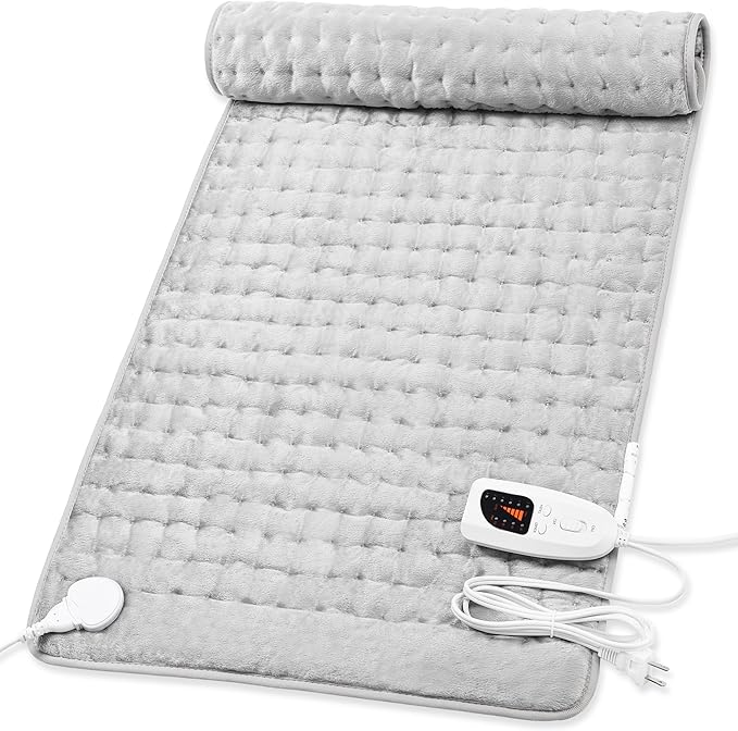 Deepsoon Heating Pad,Electric Heating Pads for Back,Neck,Abdomen,Moist Heating Pad for Shoulder,Knee,Arms,Legs,Dry/Moist Heat & Auto Shut Off,Christmas Gifts for Men and Women,Light Gray,40x20 Inch