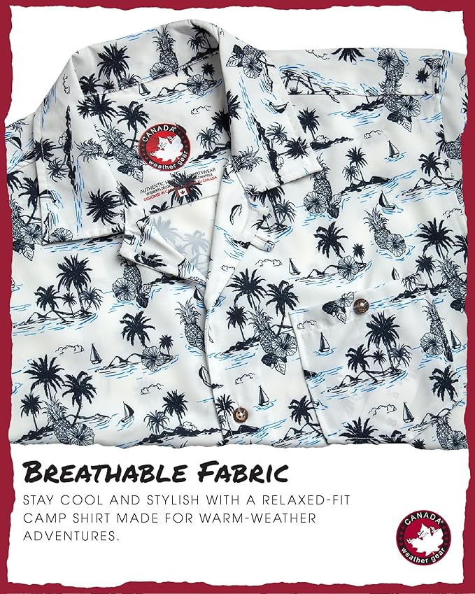 CANADA WEATHER GEAR Mens Beach Outfit Set - 2 Piece Short Sleeve Button Down Hawaiian Shirt for Men and Mens Swim Shorts Set