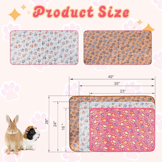 YUEPET 3 Pack Waterproof Guinea Pig Blankets, Fleece Cage Liners, M | Guinea Pig Fleece Cage Liners, Waterproof Backing, Machine Washable, Soft Fleece bunny blanket, 35 x 24 in