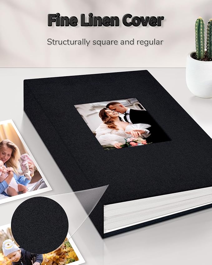 Photo Album 4x6 with 100 Pockets,Slip-in Picture Albums,Linen Cover Memory Book with Front Window,White Page Vertical Photo Book for Wedding,Family,Anniversare,Baby,Vacation