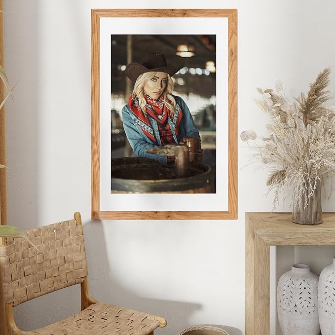Fun Memories 24x 36 Poster Frames, 24 x36 Solid Wood Picture frame, Picture Frame 20x30 with Mat or 24 x 36 Without Mat, 24x36 Large Picture Frame with Tempered Glass for Wall Mount, Natural, 1 Pack