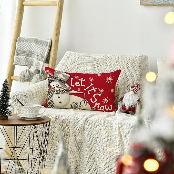 AVOIN colorlife Christmas Let It Snow Winter Red Throw Pillow Cover, 12 x 20 Inch Winter Holiday Cushion Case Decoration for Sofa Couch