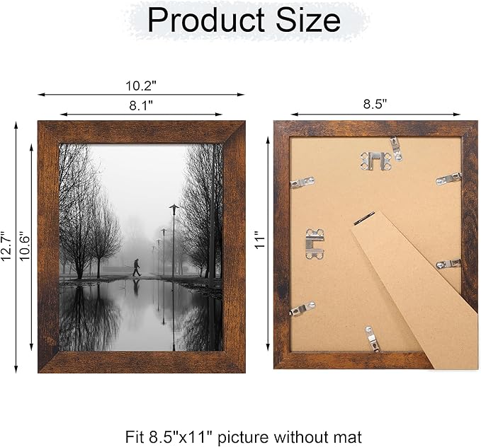 iRahmen 8.5x11 Picture Frame Set of 4, High Definition Real Glass Rustic Frame, Wood Photo Frames 8.5 by 11 Diploma Document for Wall Hanging and Tabletop Display