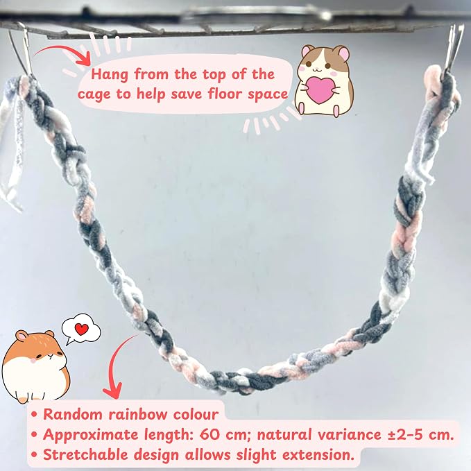 Rat Climbing Hammock for Cage Accessories, Rat Climbing Ropes and Hanging Swing Toys, Hamster Cotton Bridge Ladder Enrichment Toy, Mesh Net Platform for Parrot Bird Chinchilla Ferret (Hammock, Rope)