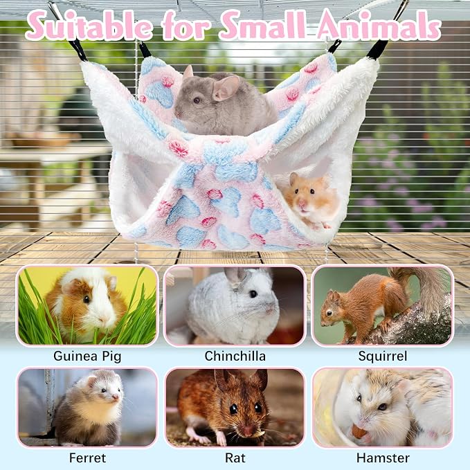 PINVNBY 3 PCS Ferret Rat Hammock Set Hanging Guinea Pig Hideout Bed Small Animals Tunnel Toy Ferret Cage Accessories for Hamster Squirrel Sugar Glider Chinchilla (Pink)