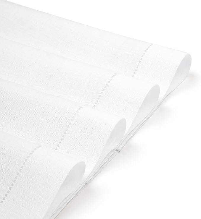 D'Moksha Homes White Linen Placemats Set of 4 - Classic Hemstitch Placemats 14 x 19 Inch - 100% Pure Linen Table Mats for Fall, Thanksgiving, Christmas, Holiday - Handcrafted and Machine Washable