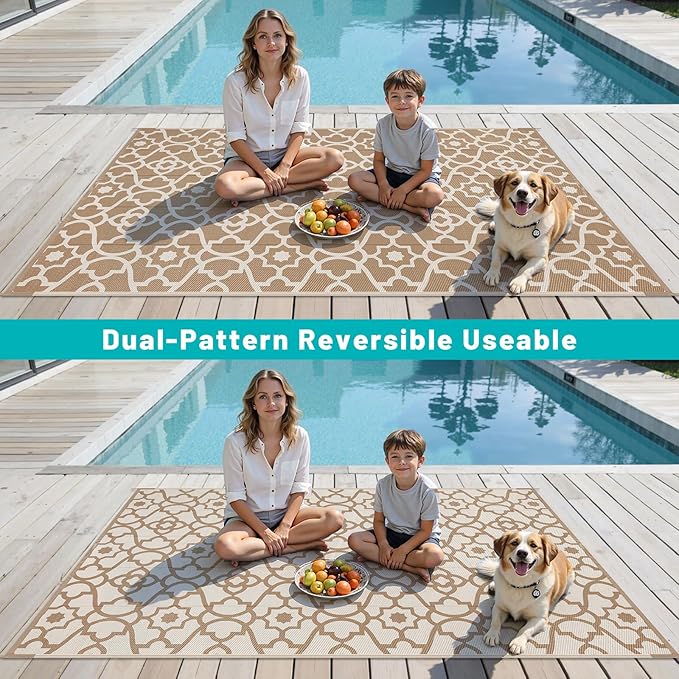 HEBE Outdoor Rug Waterproof 6x9, Plastic Straw Rug Camping Rug, Reversible Outdoor Patio Rugs RV Mat Clearance, Indoor Outside Floor Carpet for Porch,Deck,Camper,Balcony,Backyard