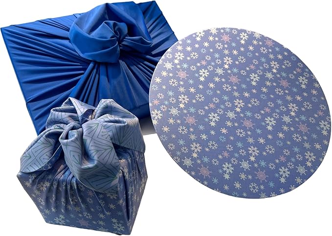 SHIKIWRAP Reusable Cloth Gift Wrap – Set of 3, Snowflakes/Pine & Deep Blue Eco-Friendly, Reversible, Stretchy Furoshiki Fabric Wrap for Birthday Gifts, Holidays, Special Occasions & Sustainable Living