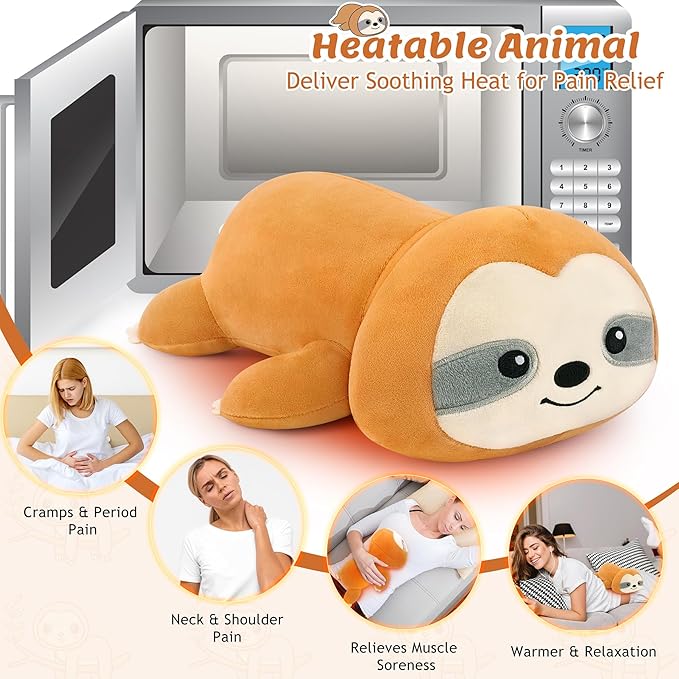 1.5lb Sloth Stuffed Animals Microwavable Heating Pad-Cuddly Sloth Heating Pads for Cramps &Period Pain Relief for Women,Heatable & Coolable Stuffed Animals Bedtime Birthday Gift for Women Kids