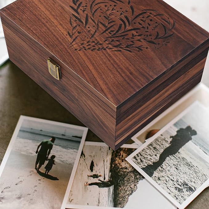EXISTING Memory Box for Keepsakes, Floral Heart Laser Cut Wood Keepsake Memory Box, Large Wooden Storage Box with Hinged Lid, Keepsake Boxes Gift for Wedding, Valentines Day Anniversary Baby Shower