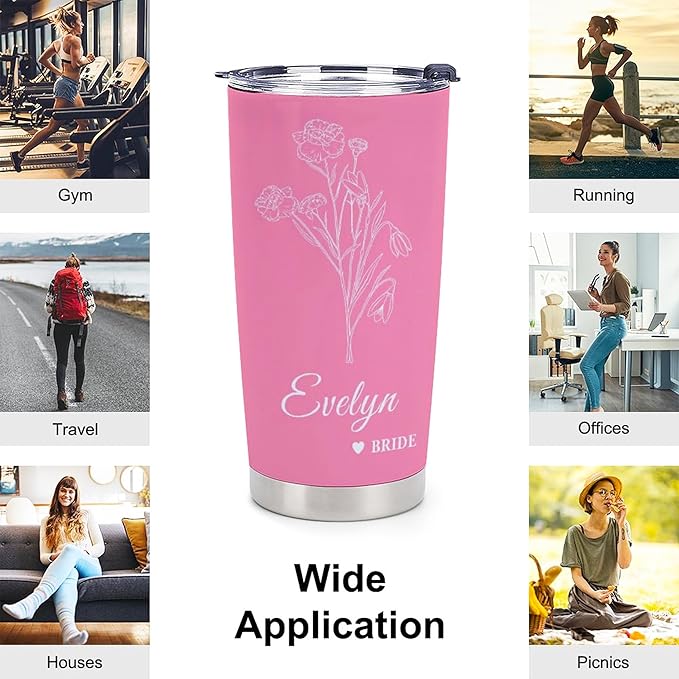 Personalized Tumbler Custom Birth Flowers Vacuum Insulated Travel Mug Customizable Coffee Cup with Your Name and Text Christmas Birthday Gift (Birth Flowers)