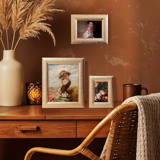 ArtbyHannah 5x7 Inch Picture Frames, Ornate Vintage Gold Photo Frames with Real Glass Cover for Tabletop Display or Wall Mount (2 Pack)