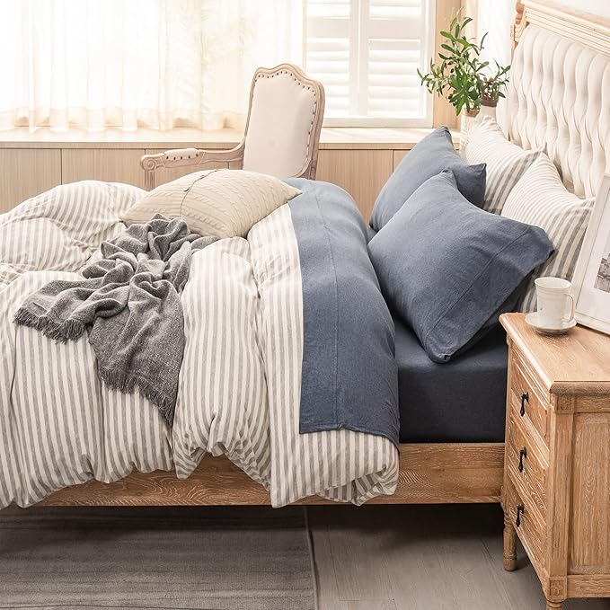 PURE ERA Jersey Knit 4pc Bed Sheet Set 100% T-Shirt Heather Cotton Super Soft Comfy Breathable Fits Mattress Up to 20" Extra Deep Pocket (Heather Navy Blue, Full)
