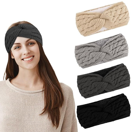 4 Pack Winter Headbands for Women Knitted Headbands for Women Knit HairBands, Fleece-Lined Winter Headwear for Warmth & Style, Ear Warmers Daily Wear & Outdoor Activities and Chrismas Gifts