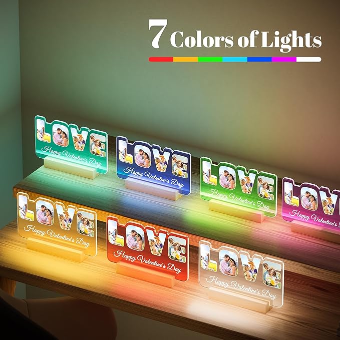 Custom Picture Frames with Photo, Personalized Photo Frame with Night Light, Customized Couples Gifts, Personalized Christmas Anniversary Valentines Gifts for Women Men Her Him Girlfriend Boyfriend