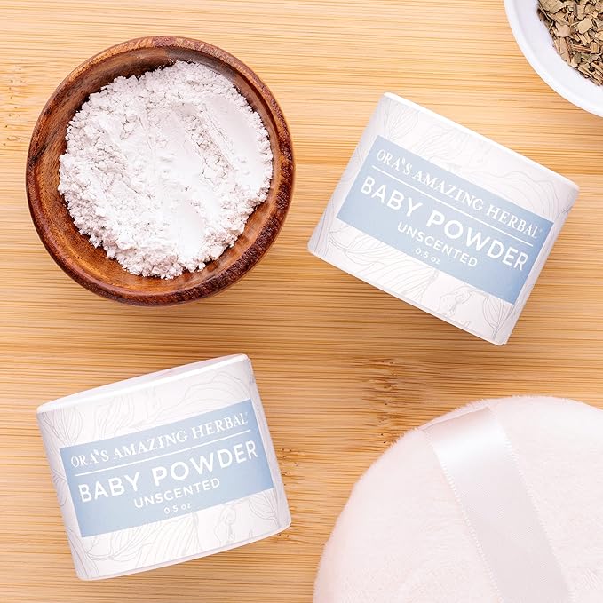 Ora's Amazing Herbal Talc Free Baby Powder, Cornstarch Free, Unscented Arrowroot Powder, 0.5 oz Travel Size 2 Pack