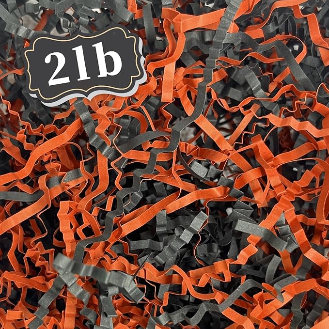 ZEBMOON 2 LB Black Orange Crinkle Cut Paper Shred Filler Great for Gift Wrapping, Halloween Basket Filling, Birthday, Wedding, Thanksgiving, Christmas Day, New Year Party Decorations Filling Supplies