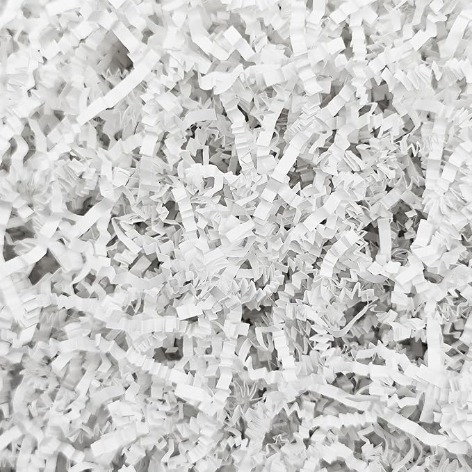NEWMIAO 1 LB White Crinkle Cut Paper Shred Filler for Gift Baskets Stuffing, Shredded Crinkle Paper for Gift Box Bag Basket Filler Decoration Christmas Wedding Birthday Bridesmaid Gift Wrapping
