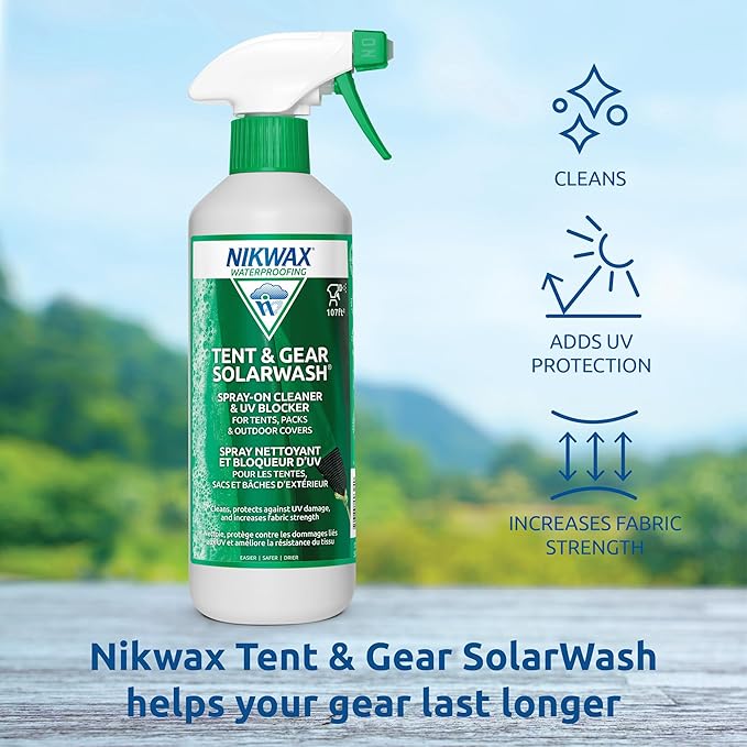 Nikwax Tent & Gear SolarWash, Cleaning, Waterproofing and UV Protector, Cleaner, Maintenance, Restores DWR Water Repellency on Outdoor Gear, Rain Fly, Canvas, Covers, Tarps, Backpacks, Accessories