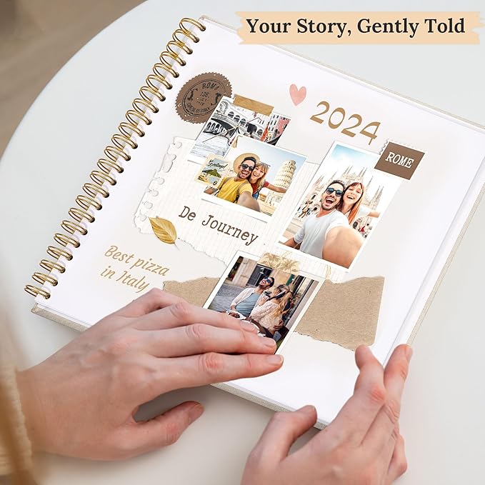 Scrapbook Photo Album Linen Cover, 10 x 10 Inch Hardcover Kraft White Pages Memory Book, for Travel Wedding Guest Book Christmas Baby Shower (20 Sheets/ 40 Pages,Pink)