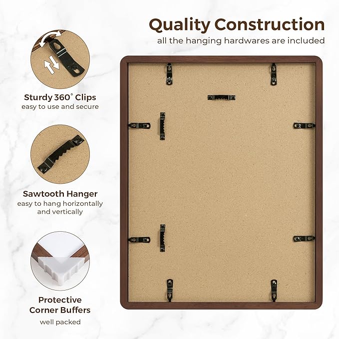 11x14 Picture Frame, Solid Oak Wood Frame 11 x 14 for Wall, Rustic Wooden Frames 11 by 14 with Tempered Glass, 11x14 Frame with Mat for 8x10, Home Decor Photo Frames 11"x14", Walnut Color, 3 Pack