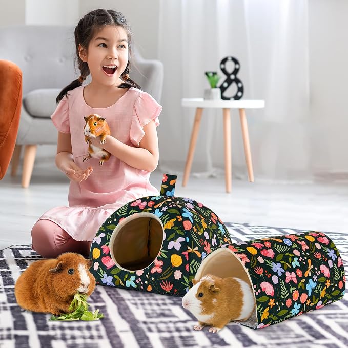 Bienbee Guinea Pig Hideout, 2 Piece Washable Set for Small Animals Large | Guinea Pig Bed With Soft Plush, Resilient Padding, and Easy Machine Washing for Resting Hiding and Tunnel Playing