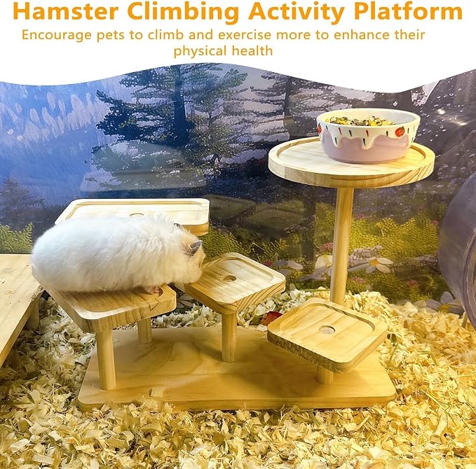 Wood Hamster Platform Rat Climbing Toys for Gerbil Hamster Cage Accessories | Exercise activity playground, Syrian hamster climb stairs, gnawing chewing enrichment toys