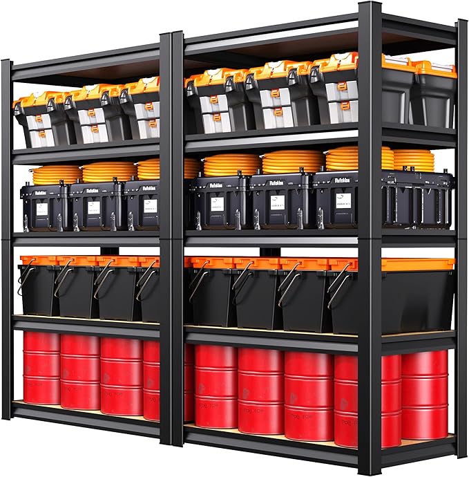 Set of 2 Garage Shelving Heavy Duty Storage Shelves, Adjustable Metal Shelving Unit, Utility Garage Organizer Shelf for Basement, Pantry, Kitchen, Warehouse,13.8" D x 31.5" W x 71.2" H