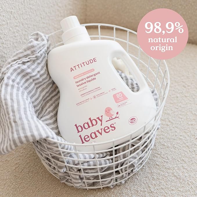ATTITUDE Baby Laundry Detergent Liquid, EWG Verified, Safe for Baby Clothes, Infant, Newborn, Vegan, Naturally Derived Washing Soap, HE Compatible, (Pack of 6)