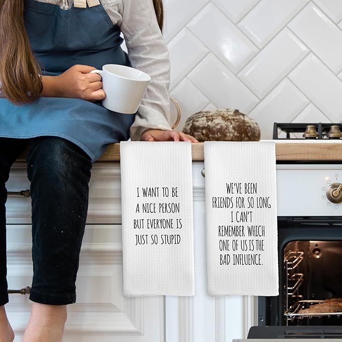 Sarcastic Humorous Gift Kitchen Towels Set of 2, Sarcasm Towels Adult Humor Funny Hand Towel, Sarcastic Gifts for Women Decorative Tea Towel Dish Towels 16x24 Inch