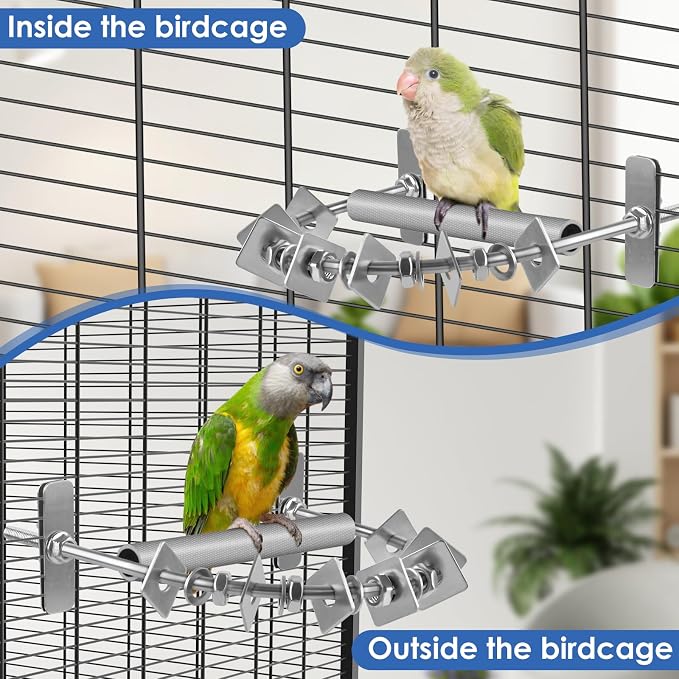 DBNESS Bird Perch - 304 Stainless Steel Parrot Perches for Cage with Beak & Claw Trimming Grinding Surface, Parrot Chewing Toy for Macaws African Greys Amazon Parrots