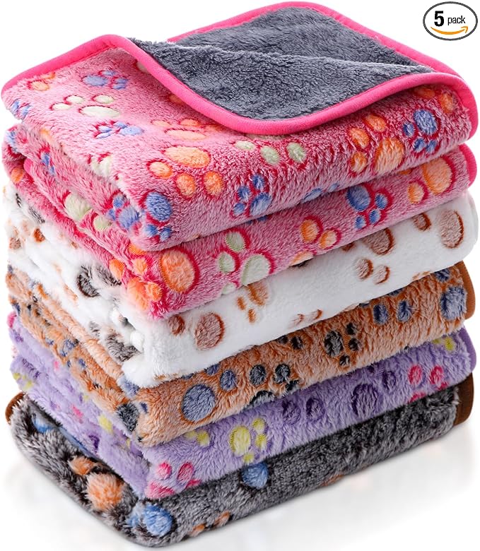 Moukeren 5 Pcs Guinea Pig Waterproof Fleece Cage Liner,Paw Print,12 x 12'' | Washable Absorbent Bedding for Hamsters Rabbits, Reusable Pee Pad, Soft Blanket Sleep Mat, Easy Clean Small Animal Supplies