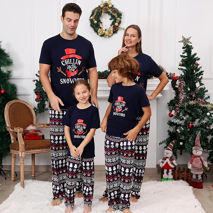 Christmas Pajamas for Family Matching Holiday PJ's Jammies Sets with Short Sleeve Tee and Pants Sleepwear Loungewear