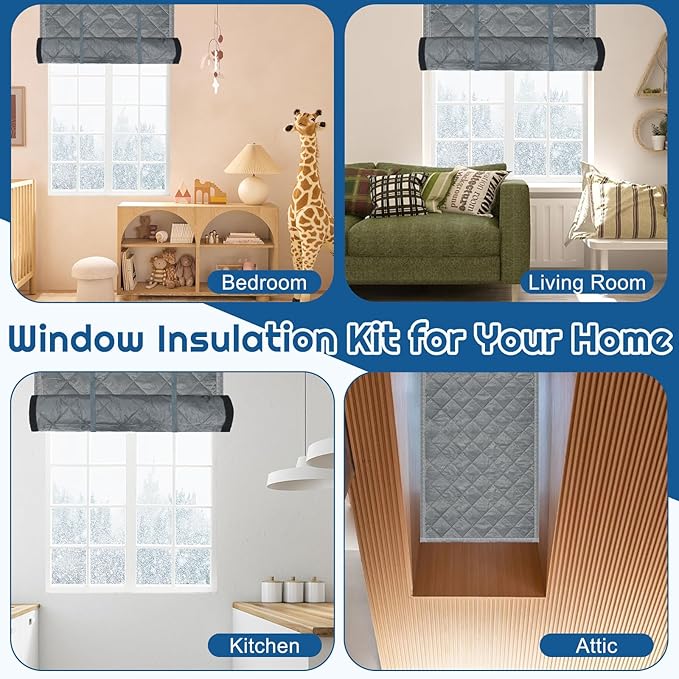 Window Insulation kit, 3-Layer Cotton Thermal Insulated Window Cover 37 Inch x 80 Inch Oxford Winter Window Covering Velcro Insulation Curtain for Cold Weather to Keep Warm (40inches X 63inches)