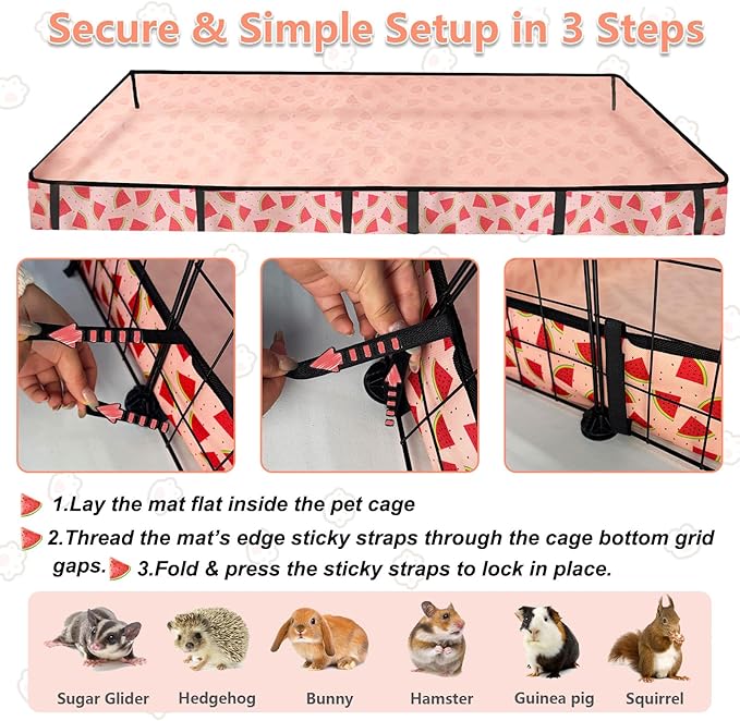 Waterproof Guinea Pig Cage Liners, Washable & Reusable Small Animal Cage Mat, for Rabbit, Hamster, Chinchilla, Hedgehog (Watermelon),C&C 36x36 inches