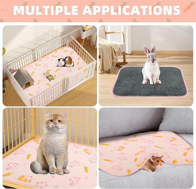 Homimp 2 Pack Guinea Pig Cage Liners,Washable Small Animal Bedding,Waterproof Reusable & Anti Slip Guinea Pig Pee Pad Fast and Super Absorbent Mat for Small Animal Rabbit Bunny Hamster,Pink 16"x24"
