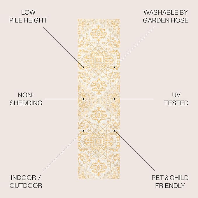 JONATHAN Y Boho Medallion Indoor Outdoor Runner Rug 2X8 Cream/Yellow, Estrella Textured Weave for Backyard, Patio, Porch, Easy-Cleaning, High Traffic, Pet-Friendly, Non-Shedding (SMB105H-28)