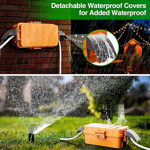 Flemoon IP55 Small Outdoor Electrical Box Waterproof (Inner 5.9 x 3.2 x 1.8inch), Extension Cord Cover with Detachable Awning Covers for Plug, Outlet, Holiday Lights, Orange