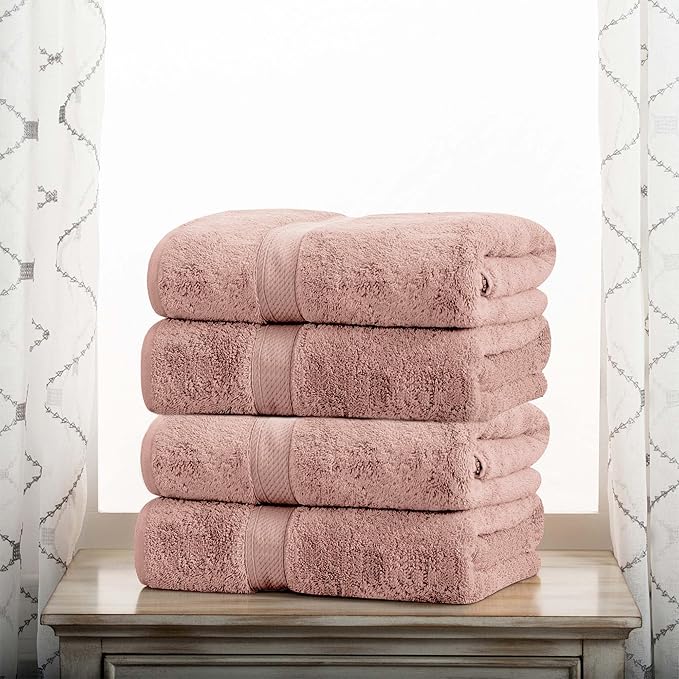 BLUENILEMILLS Madison Egyptian Cotton Bath Towels, Towel Set for Bathroom, Shower, 900 GSM, Bathroom Decor, Highly Absorbent and Ultra-Soft Towels, Bath Essentials, Towels, Set of 4, Muted Mauve