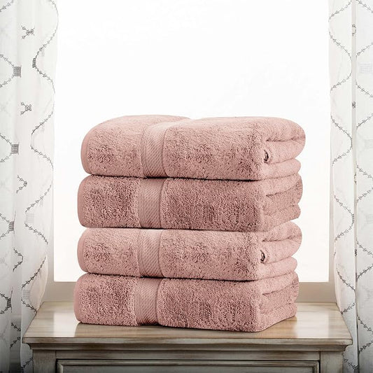 BLUENILEMILLS Madison Egyptian Cotton Bath Towels, Towel Set for Bathroom, Shower, 900 GSM, Bathroom Decor, Highly Absorbent and Ultra-Soft Towels, Bath Essentials, Towels, Set of 4, Muted Mauve