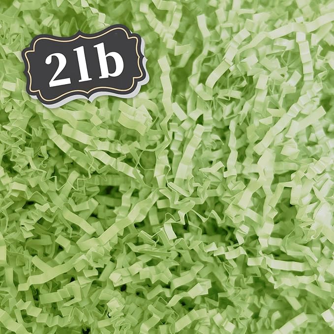 ZEBMOON 2 LB Light Green Crinkle Cut Paper Shred Filler Great for Gift Wrapping, Basket Filling, Birthday, Wedding, Halloween, Thanksgiving, Christmas Day, New Year Party Decorations Filling Supplies