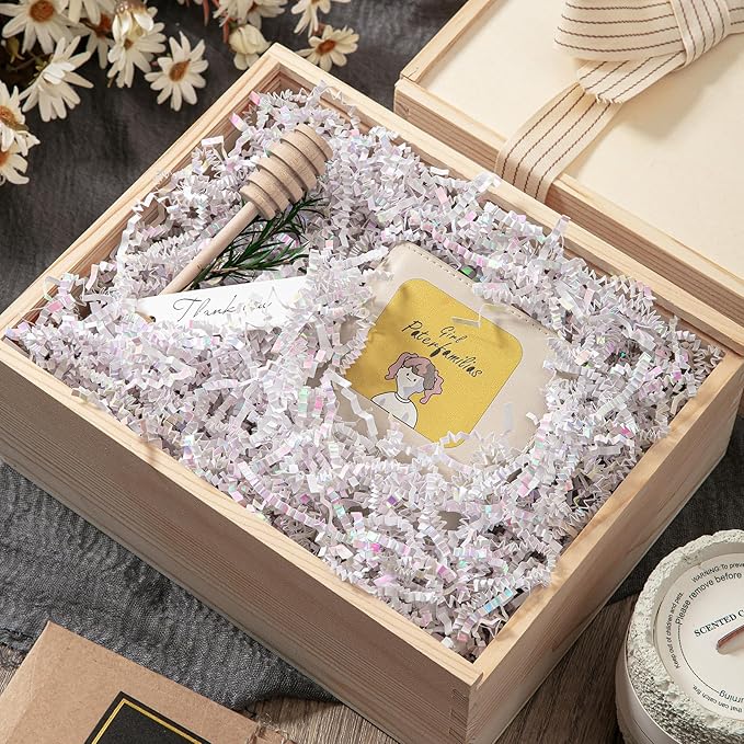 Mefleet 1/2 LB Crinkle Cut Paper Shred Filler 8 oz Diamond White Crinkle Shredded Paper for Gift Box - Gift Basket Bag Filler - Grass Cushion Stuffing for Christmas Holiday Packaging Wrapping