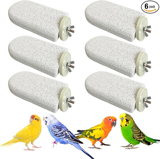 PINVNBY 6 PCS Large Bird Cage Perch Natural Parrot Beak Grinding Stone Calcium Parakeet Chew Toy Bird Stand Platform for Cockatiel Conure Lovebird Finch