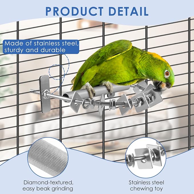 DBNESS Bird Perch - 304 Stainless Steel Parrot Perches for Cage with Beak & Claw Trimming Grinding Surface, Parrot Chewing Toy for Macaws African Greys Amazon Parrots
