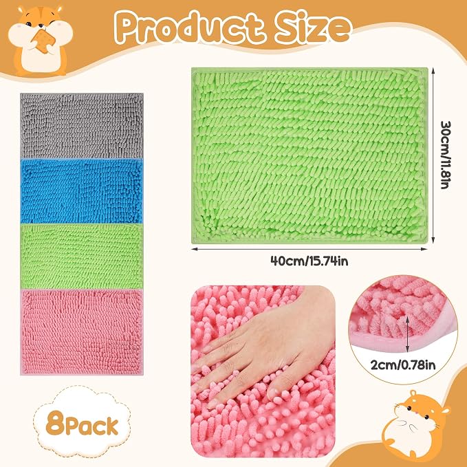 8 Pcs Guinea Pig Cage Liner, 16x12 Inch Washable Fleece Bedding Mats & Reusable Pee Pads for Rabbits and Small Animals (4 Colors)