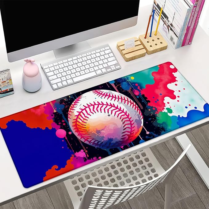 Colorful Baseball Gaming Mouse Pad Gifts 31.5" x 11.8", Non-Slip Rubber Base MousePads for Computers Laptop School Office Home Accessories Decor, Mouse Pad, Keyboard Desk Mat