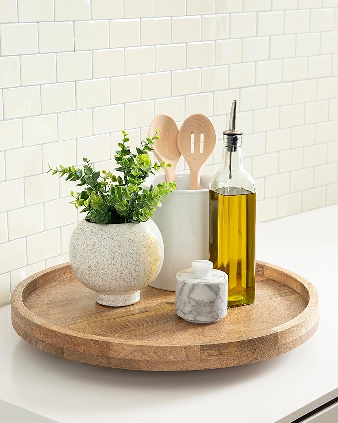 Kate and Laurel Halsey Round Lazy Susan Tray Organizer, 18 Inch Diameter, Transitional Round Countertop Organizer with Turning Lazy Susan for Kitchen Storage