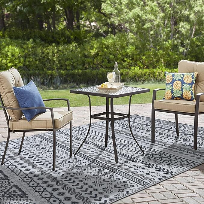 SAND MINE Reversible Mat, Indoor Outdoor Rug Carpet, Reversible Patio Rug, RV Camping Rug, Plastic Straw Rug, Large Floor Mat for RV, Patio, Backyard, Picnic, Camping, Grey & White, 6' x 9'