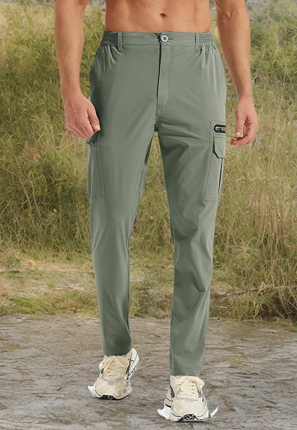MOURCE Hiking Pants Men Lightweight Quick-Dry - Water Resistant Stretch Travel Pants with 7 Pockets for Outdoor Fishing